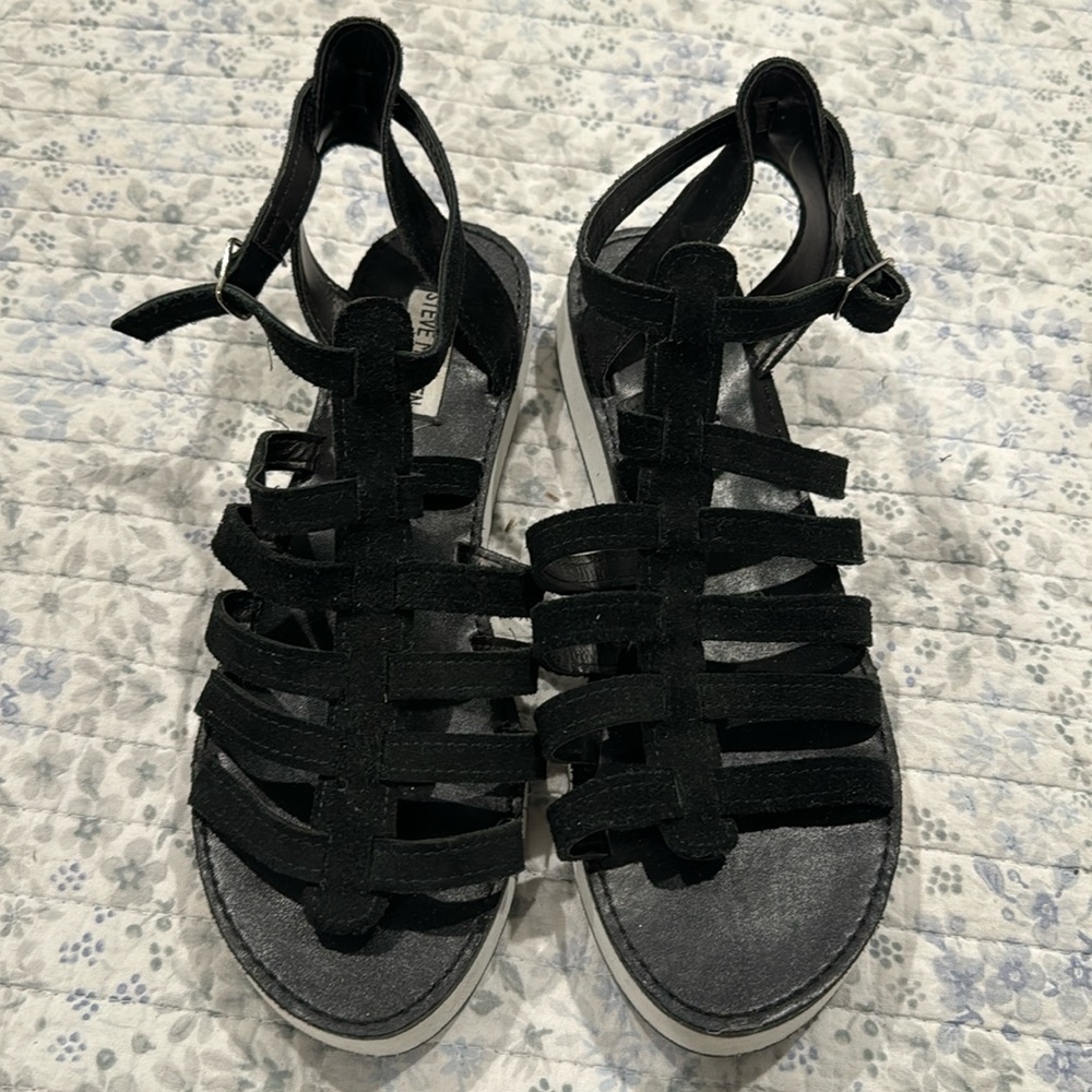 Steve Madden Black Suede Gladiator White Sole Sandal